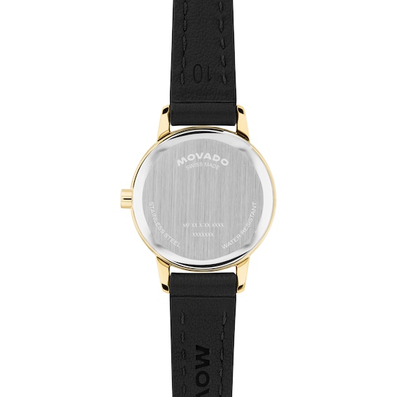 Ladies' Movado Bold® Baby Face Gold-Tone Stainless Steel Watch with Red Dial and Black Leather Strap (Model: 3640212)