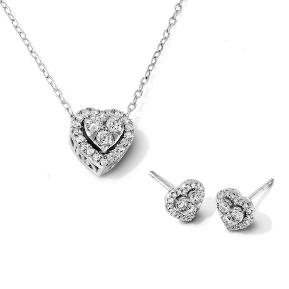1/2 CT. T.W. Multi-Diamond Heart Pendant and Earrings Gift Set in Sterling Silver