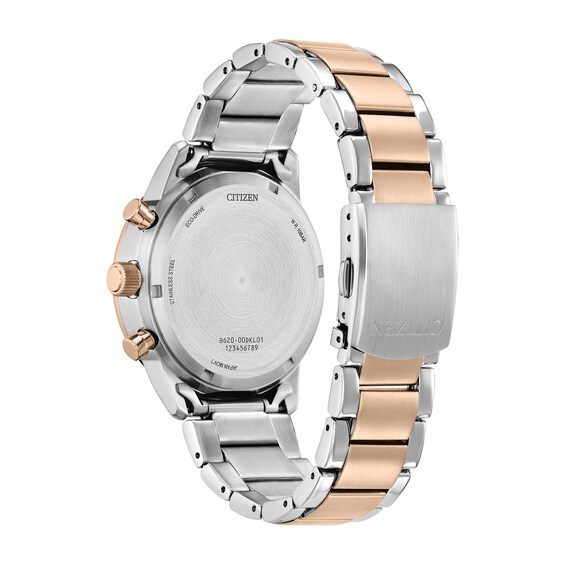Men's Citizen Eco-Drive® Classic Two-Tone Stainless Steel Chronograph Watch with Silver-Tone Dial (Model: Ca4726-56A)