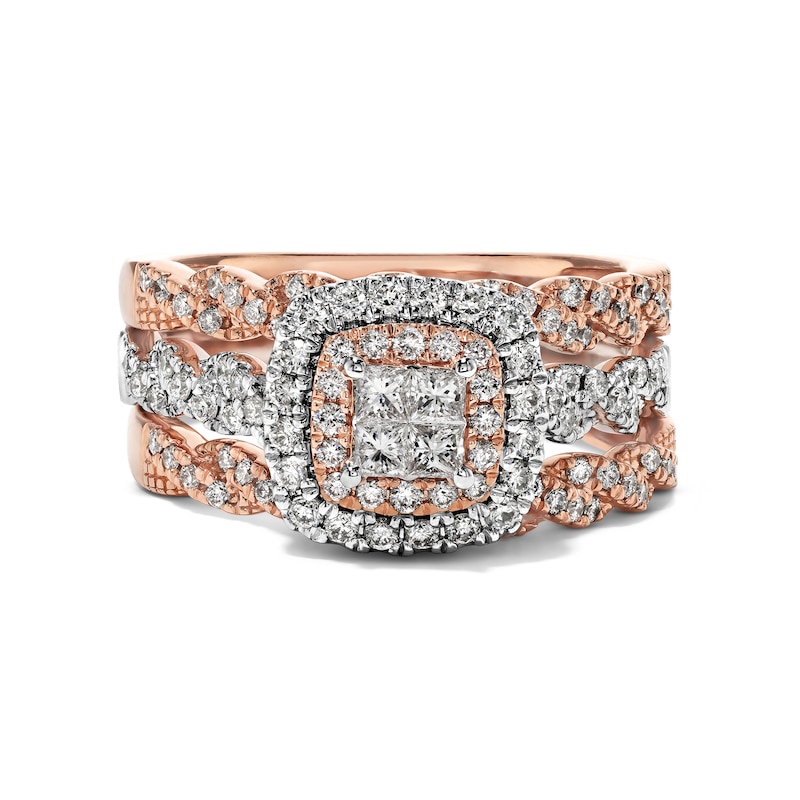 Main Image 1 of 7/8 CT. T.W. Multi-Diamond Frame Bridal Set in 10K Two-Tone Gold
