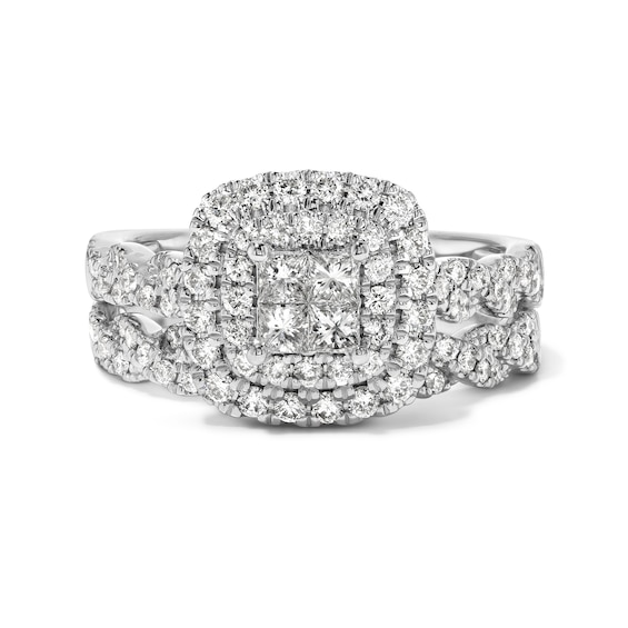 1 CT. T.W. Multi-Diamond Frame Bridal Set in 10K White Gold