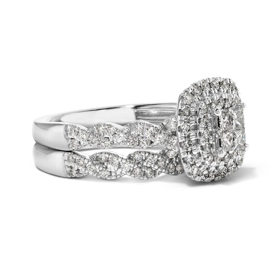 1 CT. T.w. Multi-Diamond Frame Bridal Set in 10K White Gold