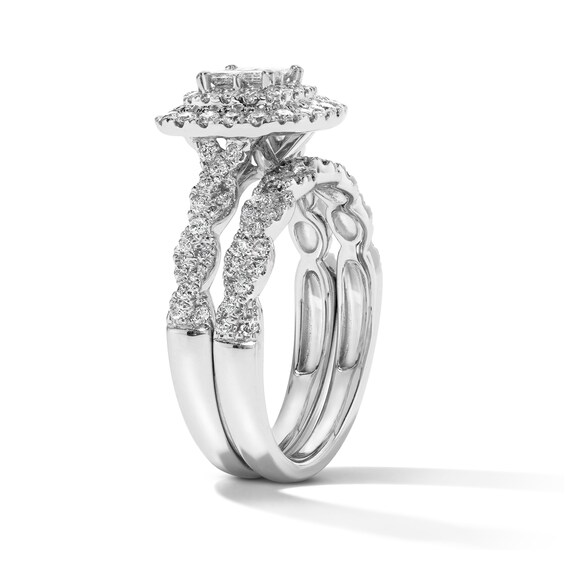 1 CT. T.w. Multi-Diamond Frame Bridal Set in 10K White Gold