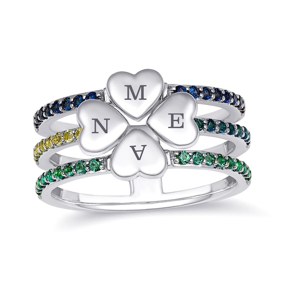 Engravable Birthstone Family Hearts Ring
