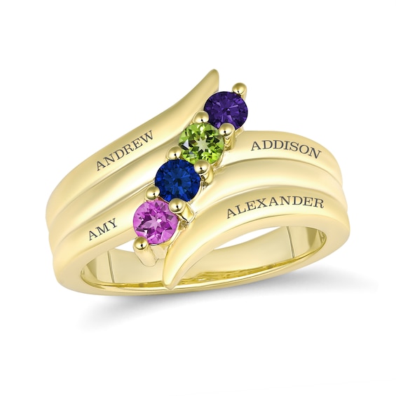Engravable Birthstone Bypass Family Ring