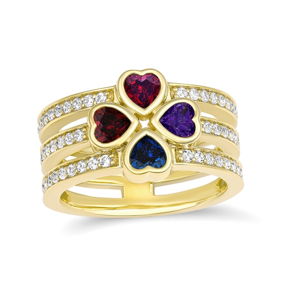 Engravable Birthstone Family Heart Ring with Accent Stones