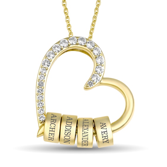 Engravable Rondelle Rings Family Heart Necklace