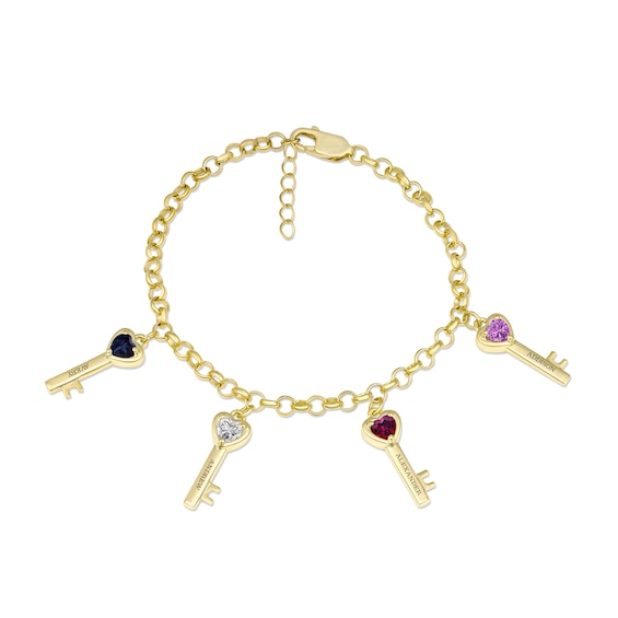 Engravable Heart-Shaped Birthstone Family Key Bracelet