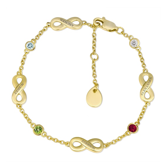 Engravable Birthstone and Infinity Symbol Family Bracelet