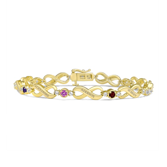Engravable Birthstone and White Lab-Created Sapphire Infinity Family Bracelet