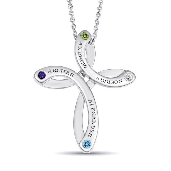 Engravable Birthstone Family Cross Necklace