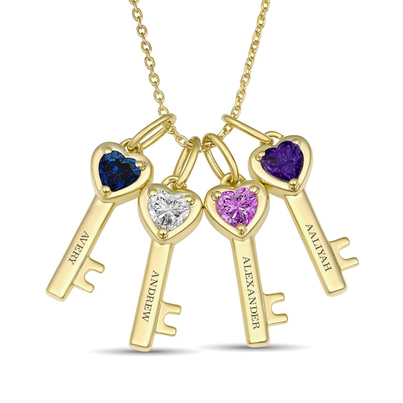Engravable Heart-Shaped Birthstone Family Key Necklace