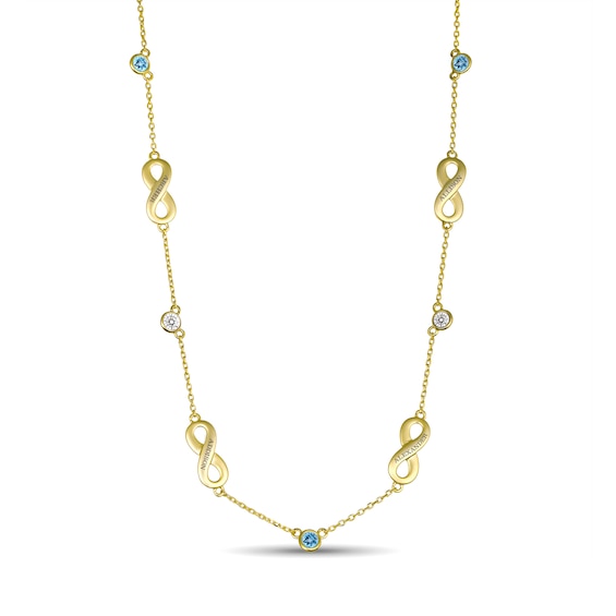 Engravable Birthstone and Infinity Symbol Family Necklace