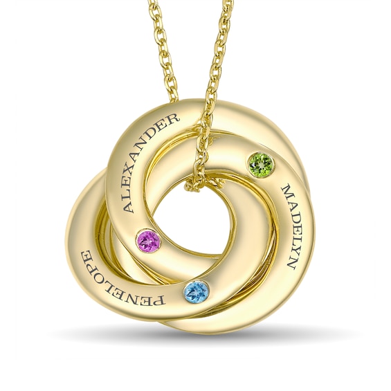 Engravable Birthstone Interlocking Rings Necklace