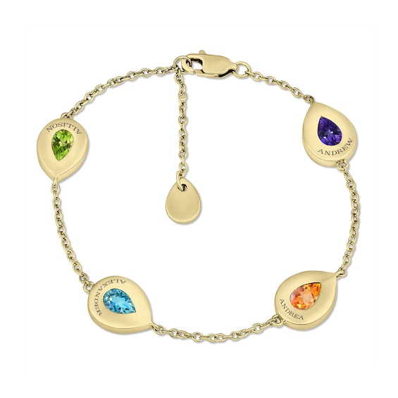 Engravable Pear-Shaped Birthstone Family Bracelet