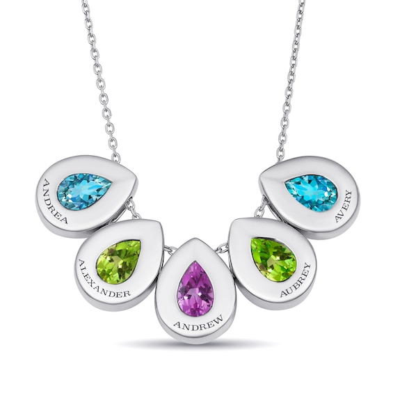 Engravable Pear-Shaped Birthstone Family Necklace