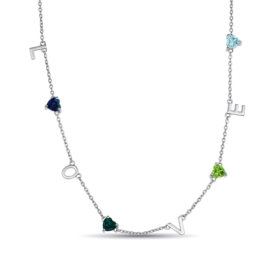 Engravable Heart-Shaped Birthstone and Initials Family Necklace