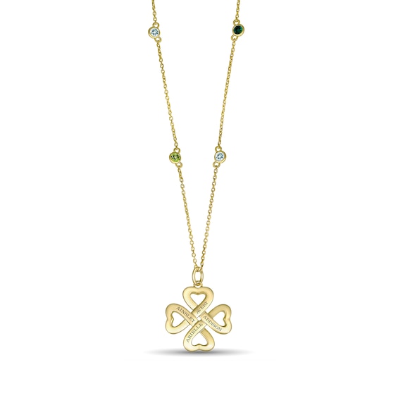 Engravable Birthstone Heart Clover Station Necklace