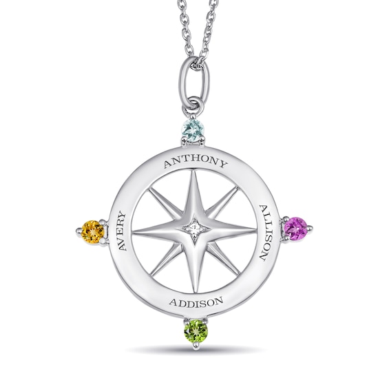 Engravable Birthstone Compass Family Necklace
