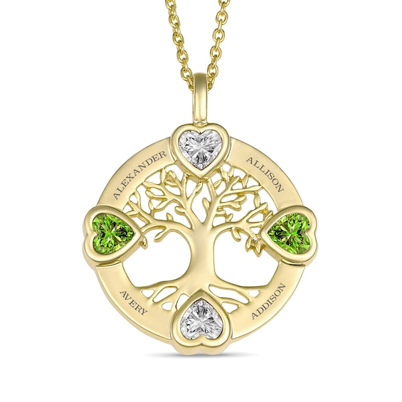 Engravable Heart-Shaped Birthstone Family & Mother's Tree Heart Necklace