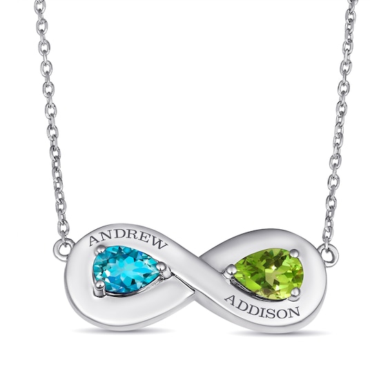 Engravable Couple's Pear-Shaped Birthstone Infinity Necklace