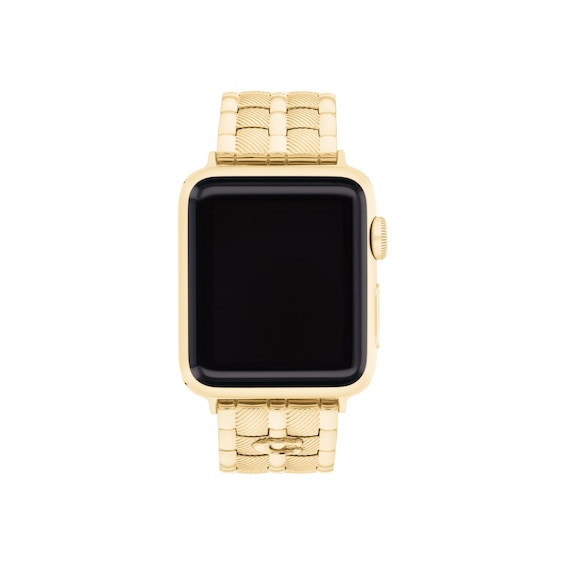 Ladies' Coach Apple Watch Straps Gold-Tone Stainless Steel Interchangeable Replacement Smart Watch Band(Model: 14700344)