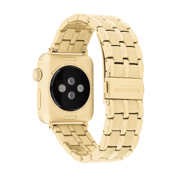 Ladies' Coach Apple Watch Straps Gold-Tone Stainless Steel Interchangeable Replacement Smart Watch Band(Model: 14700344)