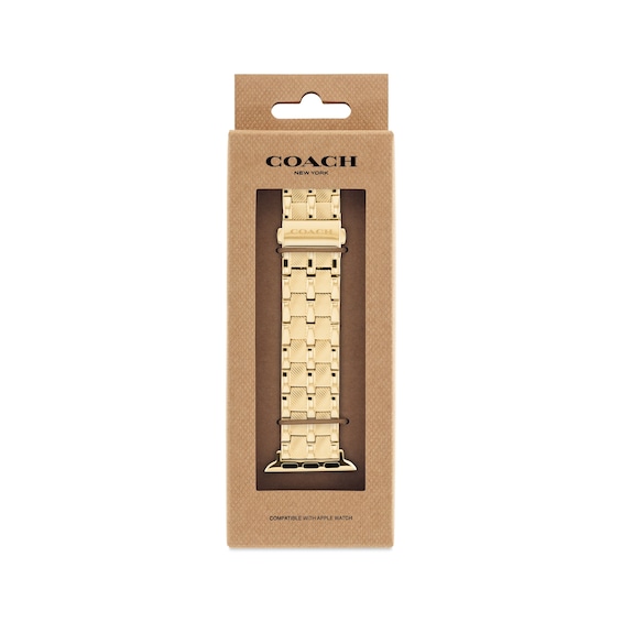 Ladies' Coach Apple Watch Straps Gold-Tone Stainless Steel Interchangeable Replacement Smart Watch Band(Model: 14700344)
