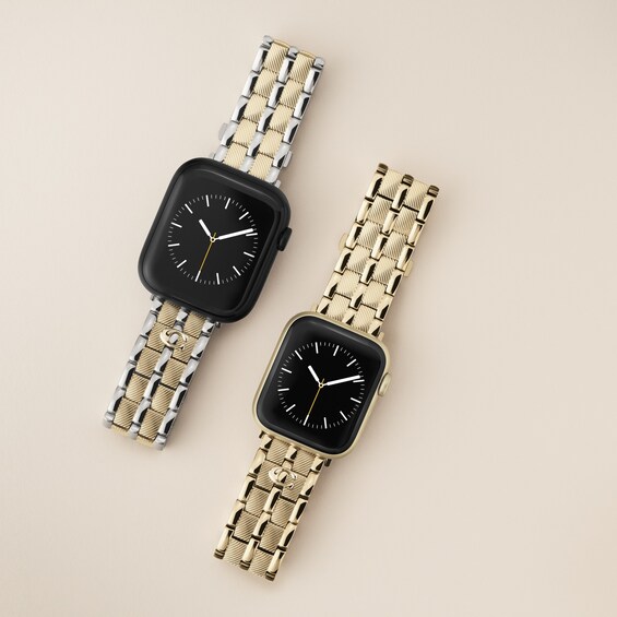 Ladies' Coach Apple Watch Straps Gold-Tone Stainless Steel Interchangeable Replacement Smart Watch Band(Model: 14700344)