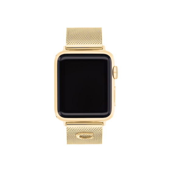 Ladies' Coach Apple Watch Straps Gold-Tone Stainless Steel Interchangeable Replacement Smart Watch Band (Model: 14700337)