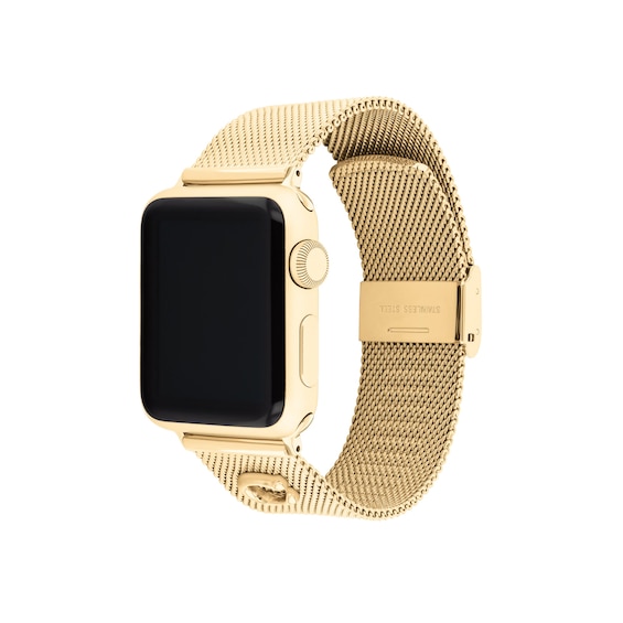 Ladies' Coach Apple Watch Straps Gold-Tone Stainless Steel Interchangeable Replacement Smart Watch Band (Model: 14700337)