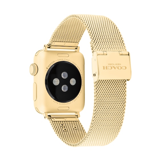 Ladies' Coach Apple Watch Straps Gold-Tone Stainless Steel Interchangeable Replacement Smart Watch Band (Model: 14700337)