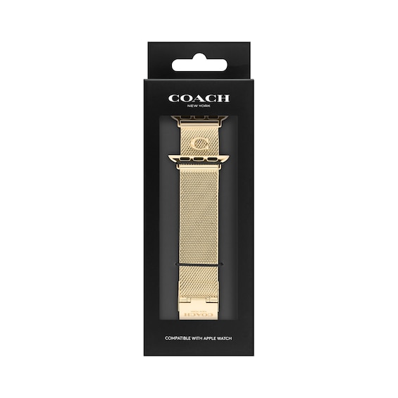 Ladies' Coach Apple Watch Straps Gold-Tone Stainless Steel Interchangeable Replacement Smart Watch Band (Model: 14700337)