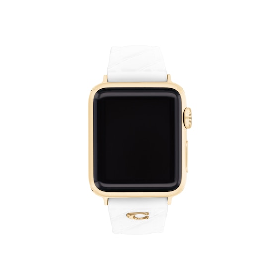 Ladies' Coach Apple Watch Straps White Silicone Interchangeable Replacement Smart Watch Band (Model: 14700338)