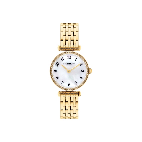 Ladies' Coach Cary Gold-Tone Stainless Steel Watch with Crystal Bezel (Model: 14504704)