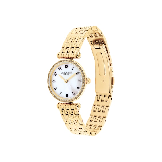 Ladies' Coach Cary Gold-Tone Stainless Steel Watch with Crystal Bezel (Model: 14504704)