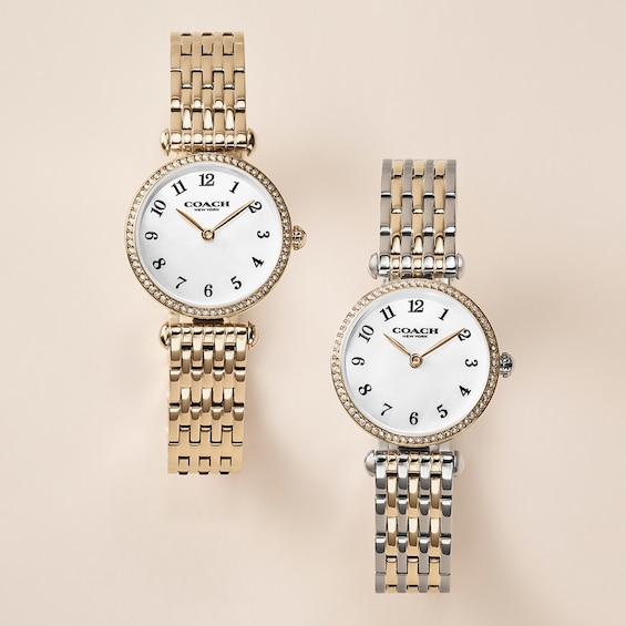 Ladies' Coach Cary Gold-Tone Stainless Steel Watch with Crystal Bezel (Model: 14504704)
