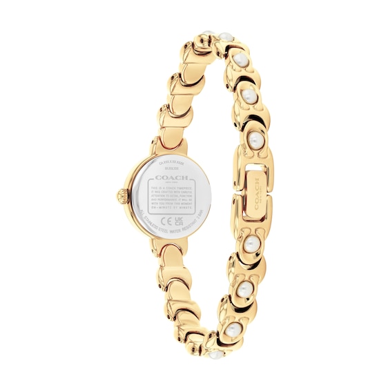 Ladies' Coach Iris Gold-Tone Stainless Steel Watch with Crystal and Simulated Pearl Accents (Model: 14504699)
