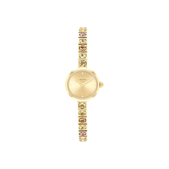 Ladies' Coach Iris Gold-Tone Stainless Steel Watch with Multicolor Crystal Accents (Model: 14504723)