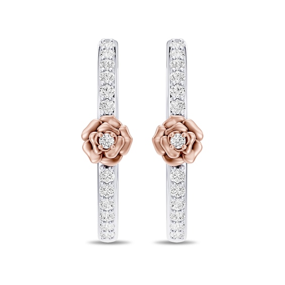 Enchanted Disney Belle 1/3 CT. T.W. Lab-Grown Diamond Rose Hoops in Sterling Silver and 14K Rose Gold Plate