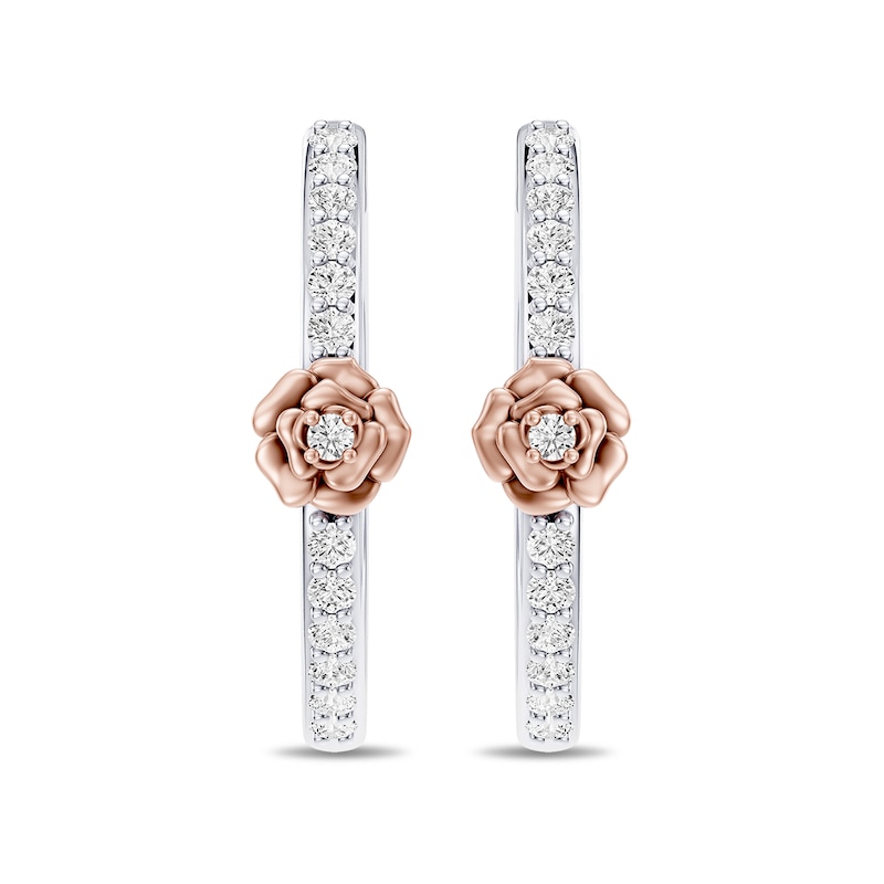 Main Image 1 of Enchanted Disney Belle 1/3 CT. T.W. Lab-Grown Diamond Rose Hoops in Sterling Silver and 14K Rose Gold Plate