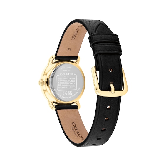 Ladies' Coach Elliot Gold-Tone Stainless Steel Watch with Black Leather Strap (Model: 14504681)