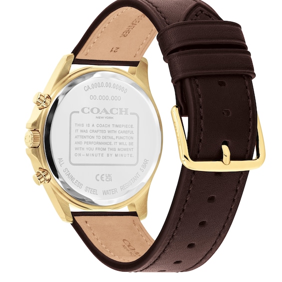Men's Coach Oliver Gold-Tone Stainless Steel Chronograph Watch with Brown Leather Strap (Model: 14602781)