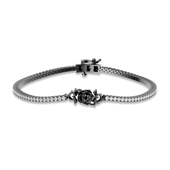 Enchanted Disney Villains Maleficent Onyx and 1-5/8 CT. T.W. Lab-Grown Diamond Bracelet in Sterling Silver (F/VS2) - 7.25
