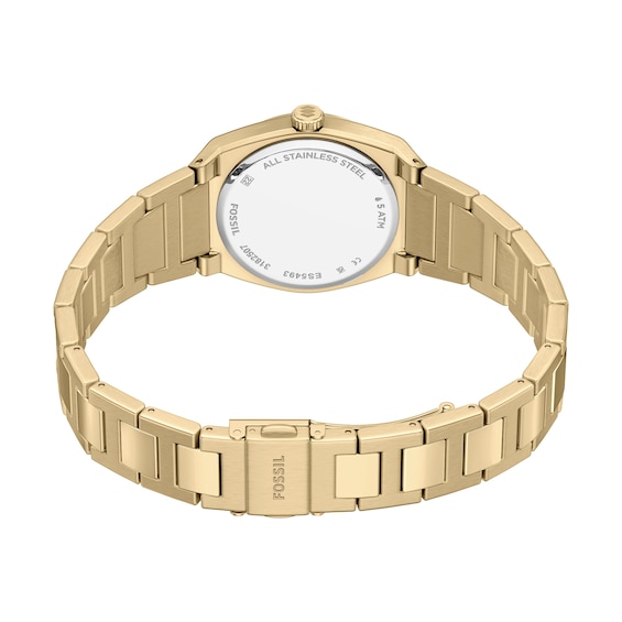 Ladies' Fossil Everett Gold-Tone Stainless Steel Watch with Cubic Zirconia (Model: Es5493)