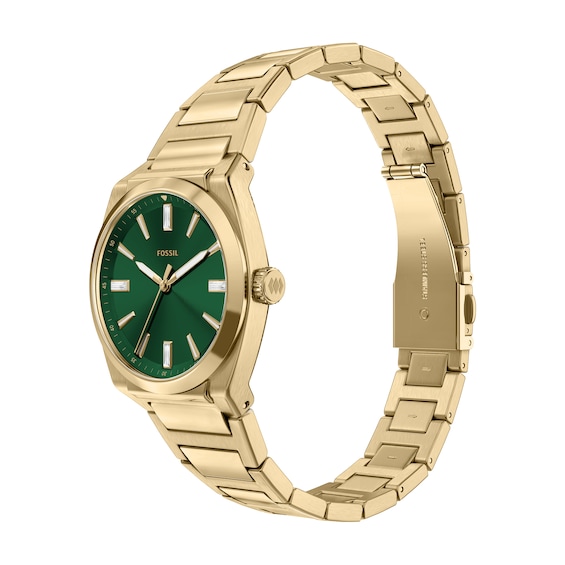 Ladies' Fossil Everett Gold-Tone Stainless Steel Watch with Cubic Zirconia (Model: Es5493)