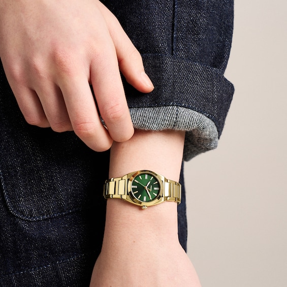 Ladies' Fossil Everett Gold-Tone Stainless Steel Watch with Cubic Zirconia (Model: Es5493)