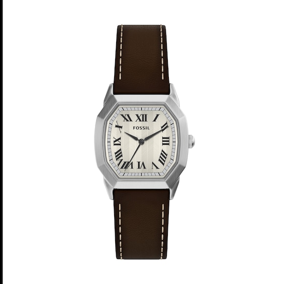 Ladies' Fossil Harlow Stainless Steel Watch with Brown Leather Strap (Model: Fs6214)