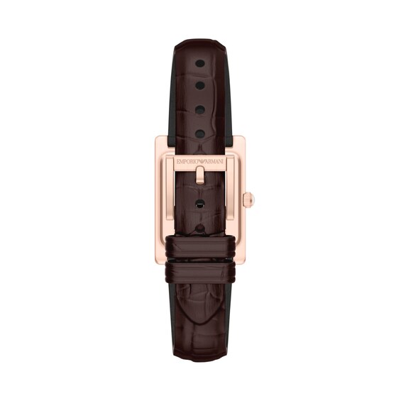 Ladies' Emporio Armani Rose-Tone Stainless Steel Watch with Brown Leather Strap and Crystal Bezel (Model: Ar11804)