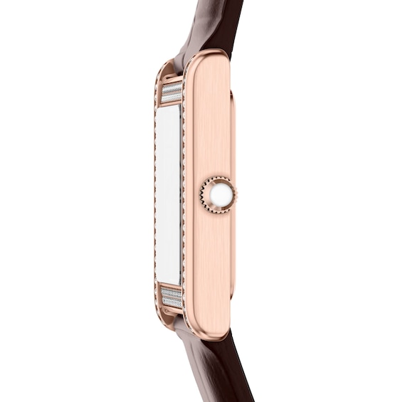 Ladies' Emporio Armani Rose-Tone Stainless Steel Watch with Brown Leather Strap and Crystal Bezel (Model: Ar11804)